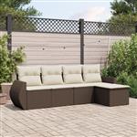 vidaXL 5-delige Loungeset met kussens poly rattan bruin