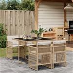 vidaXL 5-delige Tuinset met kussens poly rattan beige