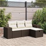 vidaXL 4-delige Loungeset met kussens poly rattan bruin