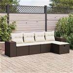 vidaXL 5-delige Loungeset met kussens poly rattan bruin