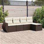 vidaXL 5-delige Loungeset met kussens poly rattan bruin