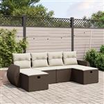 vidaXL 6-delige Loungeset met kussens poly rattan bruin