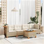 vidaXL 5-delige Loungeset met kussens poly rattan beige