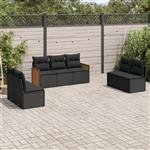 vidaXL 7-delige Loungeset met kussens poly rattan zwart