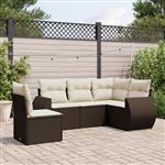 vidaXL 5-delige Loungeset met kussens poly rattan bruin