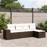 vidaXL 5-delige Loungeset met kussens poly rattan bruin