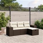 vidaXL 4-delige Loungeset met kussens poly rattan bruin