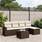 vidaXL 6-delige Loungeset met kussens poly rattan bruin