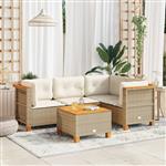 vidaXL 5-delige Loungeset met kussens poly rattan beige