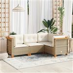 vidaXL 4-delige Loungeset met kussens poly rattan beige