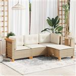 vidaXL 4-delige Loungeset met kussens poly rattan beige