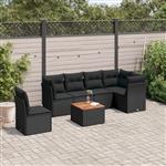 vidaXL 7-delige Loungeset met kussens poly rattan zwart