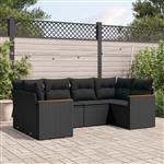 vidaXL 6-delige Loungeset met kussens poly rattan zwart