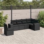 vidaXL 6-delige Loungeset met kussens poly rattan zwart