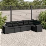 vidaXL 6-delige Loungeset met kussens poly rattan zwart