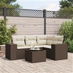 vidaXL 5-delige Loungeset met kussens poly rattan bruin