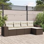 vidaXL 5-delige Loungeset met kussens poly rattan bruin