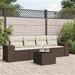 vidaXL 5-delige Loungeset met kussens poly rattan bruin