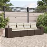 vidaXL 4-delige Loungeset met kussens poly rattan bruin