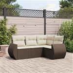 vidaXL 4-delige Loungeset met kussens poly rattan bruin