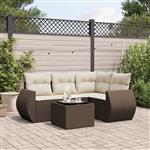 vidaXL 5-delige Loungeset met kussens poly rattan bruin