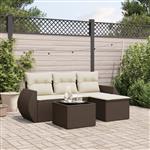 vidaXL 5-delige Loungeset met kussens poly rattan bruin