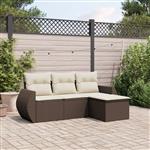 vidaXL 4-delige Loungeset met kussens poly rattan bruin