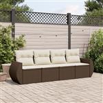 vidaXL 4-delige Loungeset met kussens poly rattan bruin