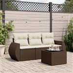 vidaXL 4-delige Loungeset met kussens poly rattan bruin