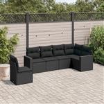 vidaXL 6-delige Loungeset met kussens poly rattan zwart