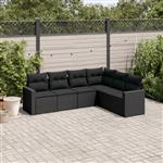 vidaXL 6-delige Loungeset met kussens poly rattan zwart