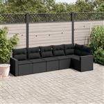 vidaXL 6-delige Loungeset met kussens poly rattan zwart