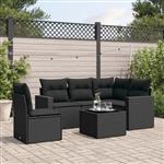 vidaXL 6-delige Loungeset met kussens poly rattan zwart