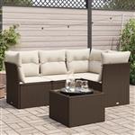 vidaXL 5-delige Loungeset met kussens poly rattan bruin