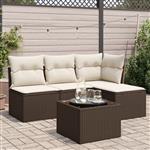 vidaXL 5-delige Loungeset met kussens poly rattan bruin