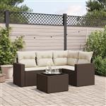 vidaXL 5-delige Loungeset met kussens poly rattan bruin