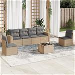 vidaXL 7-delige Loungeset met kussens poly rattan beige