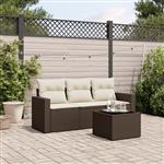 vidaXL 4-delige Loungeset met kussens poly rattan bruin