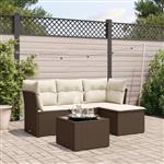 vidaXL 5-delige Loungeset met kussens poly rattan bruin