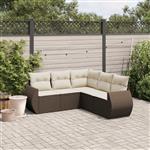 vidaXL 5-delige Loungeset met kussens poly rattan bruin