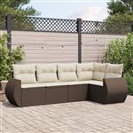 vidaXL 5-delige Loungeset met kussens poly rattan bruin