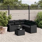 vidaXL 6-delige Loungeset met kussens poly rattan zwart