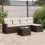 vidaXL 6-delige Loungeset met kussens poly rattan bruin