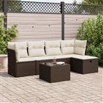 vidaXL 6-delige Loungeset met kussens poly rattan bruin