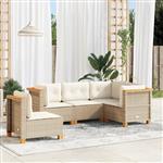 vidaXL 5-delige Loungeset met kussens poly rattan beige