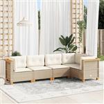 vidaXL 5-delige Loungeset met kussens poly rattan beige