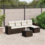 vidaXL 6-delige Loungeset met kussens poly rattan bruin