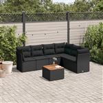 vidaXL 7-delige Loungeset met kussens poly rattan zwart