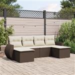 vidaXL 6-delige Loungeset met kussens poly rattan bruin