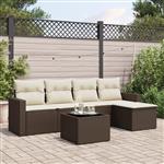 vidaXL 6-delige Loungeset met kussens poly rattan bruin